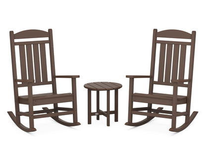POLYWOOD Presidential 3-Piece Rocker Set with Round Side Table in Mahogany