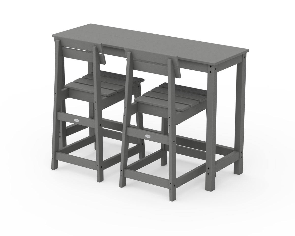 POLYWOOD Modern Studio Plaza Counter Chair 3-Piece Balcony Set in Slate Grey