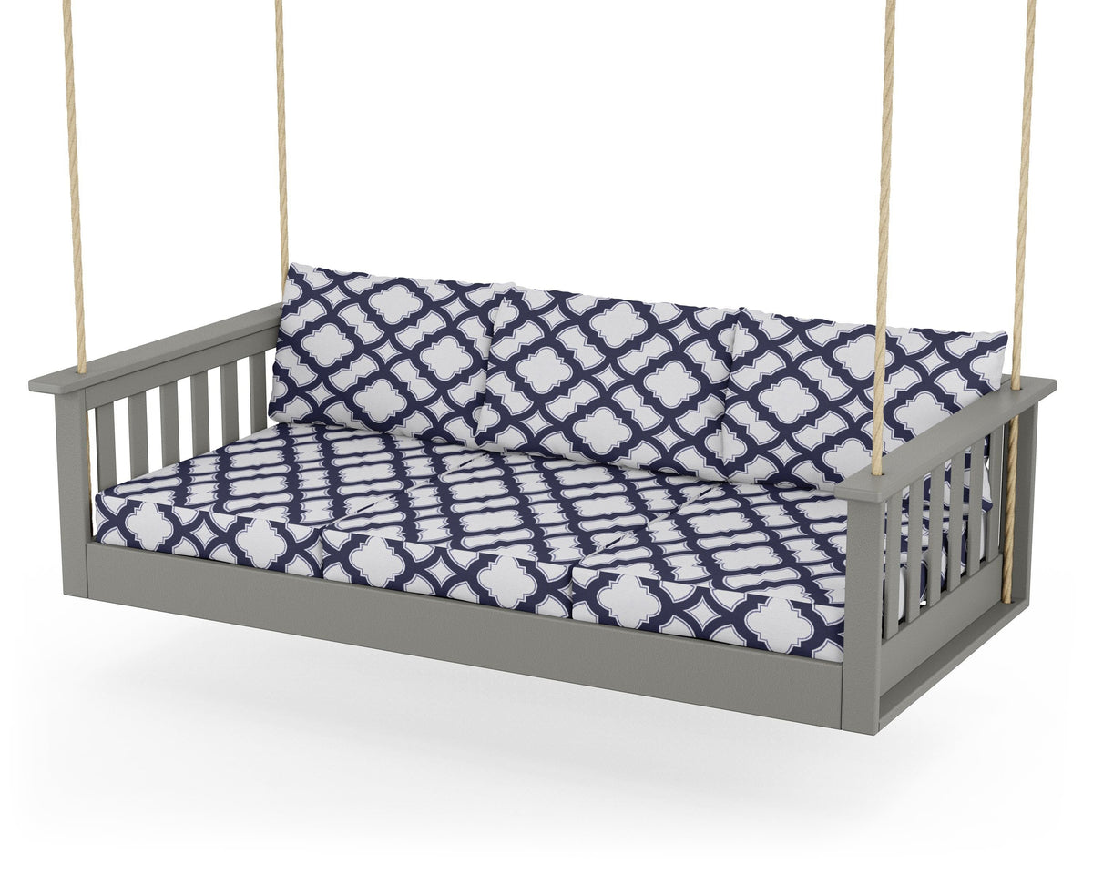 POLYWOOD Vineyard Daybed Swing in Slate Grey / Trellis Navy