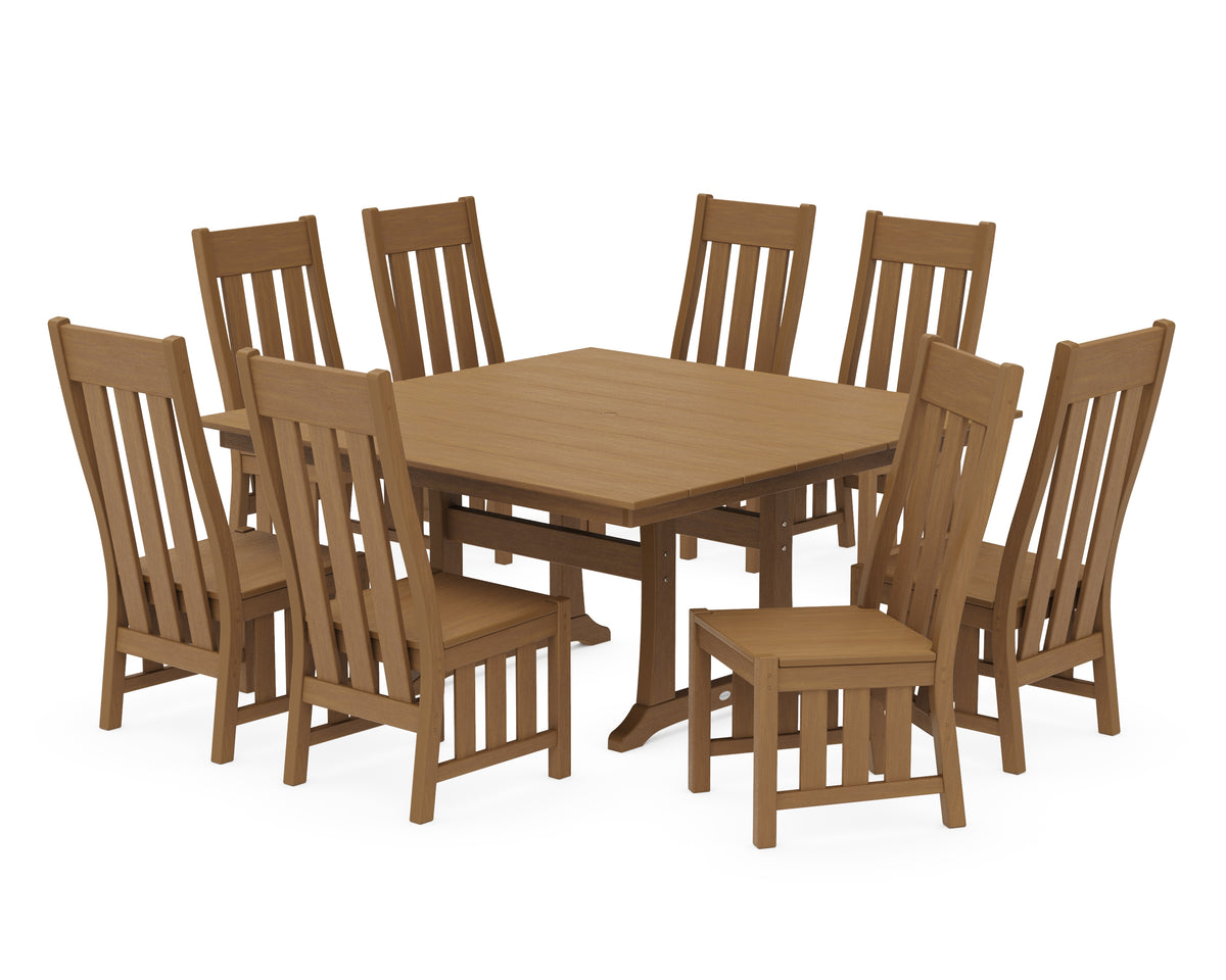 POLYWOOD Acadia Side Chair 9-Piece Square Farmhouse Dining Set with Trestle Legs in Natural