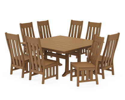 POLYWOOD Acadia Side Chair 9-Piece Square Farmhouse Dining Set with Trestle Legs in Natural