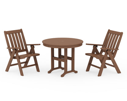 POLYWOOD Vineyard Folding Chair 3-Piece Round Dining Set in Teak