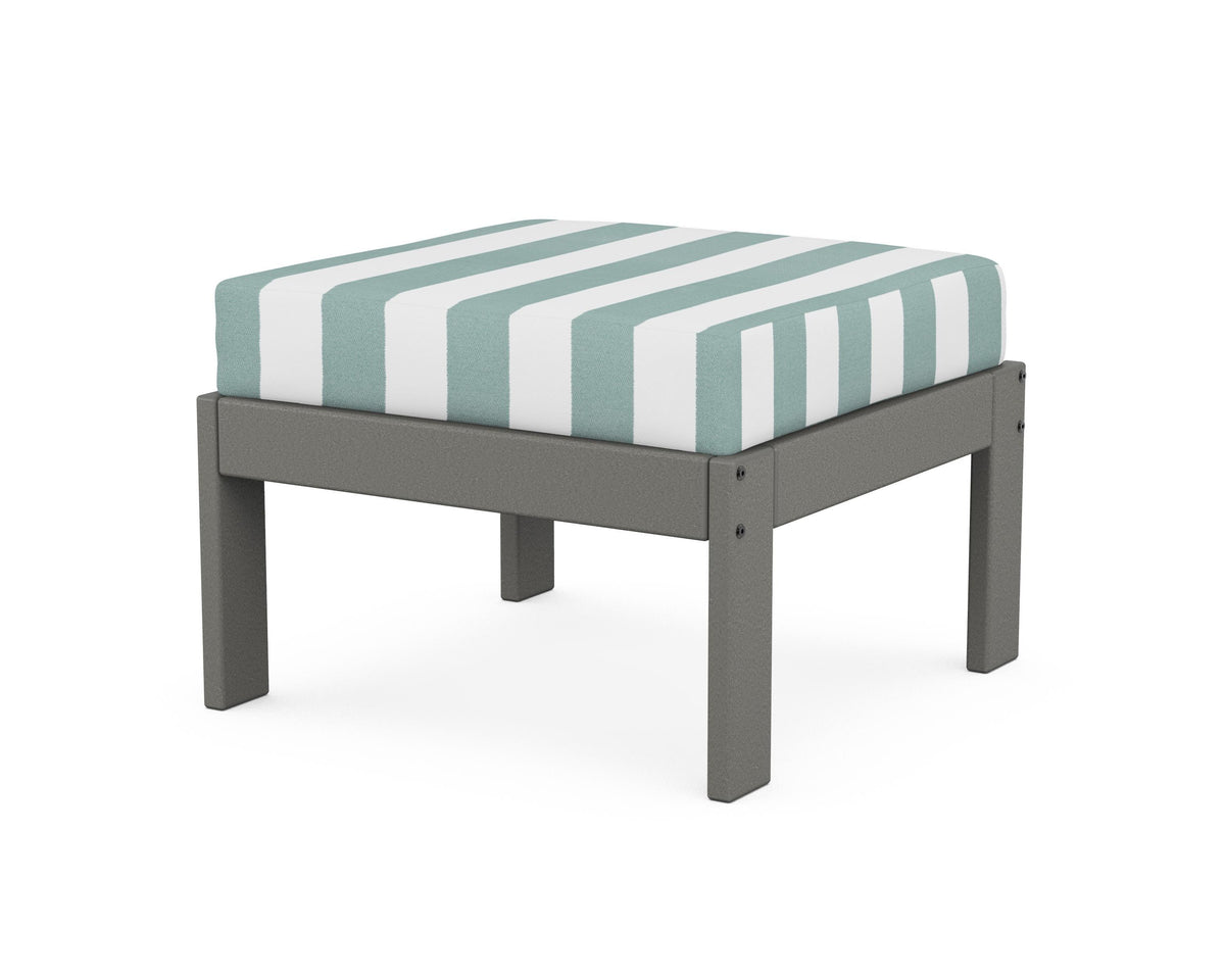 POLYWOOD Vineyard Modular Ottoman in Slate Grey / Cabana Stripe Glacier Spa