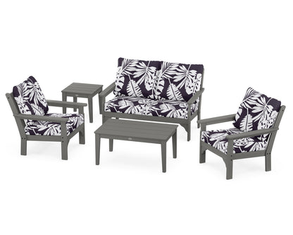 POLYWOOD Vineyard 5-Piece Deep Seating Set with Two Chairs and Loveseat in Slate Grey / Leaf Navy