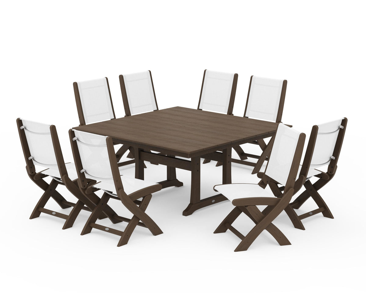 POLYWOOD Coastal Folding Side Chair 9-Piece Farmhouse Dining Set in Kona / White