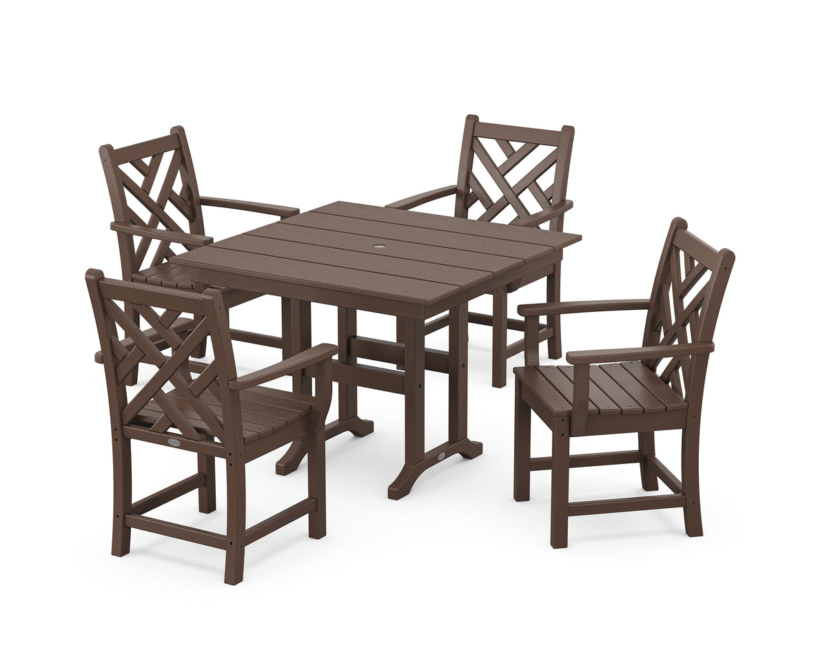 POLYWOOD Chippendale 5-Piece Farmhouse Dining Set in Mahogany