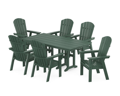 POLYWOOD Nautical Curveback Adirondack 7-Piece Farmhouse Dining Set in Green