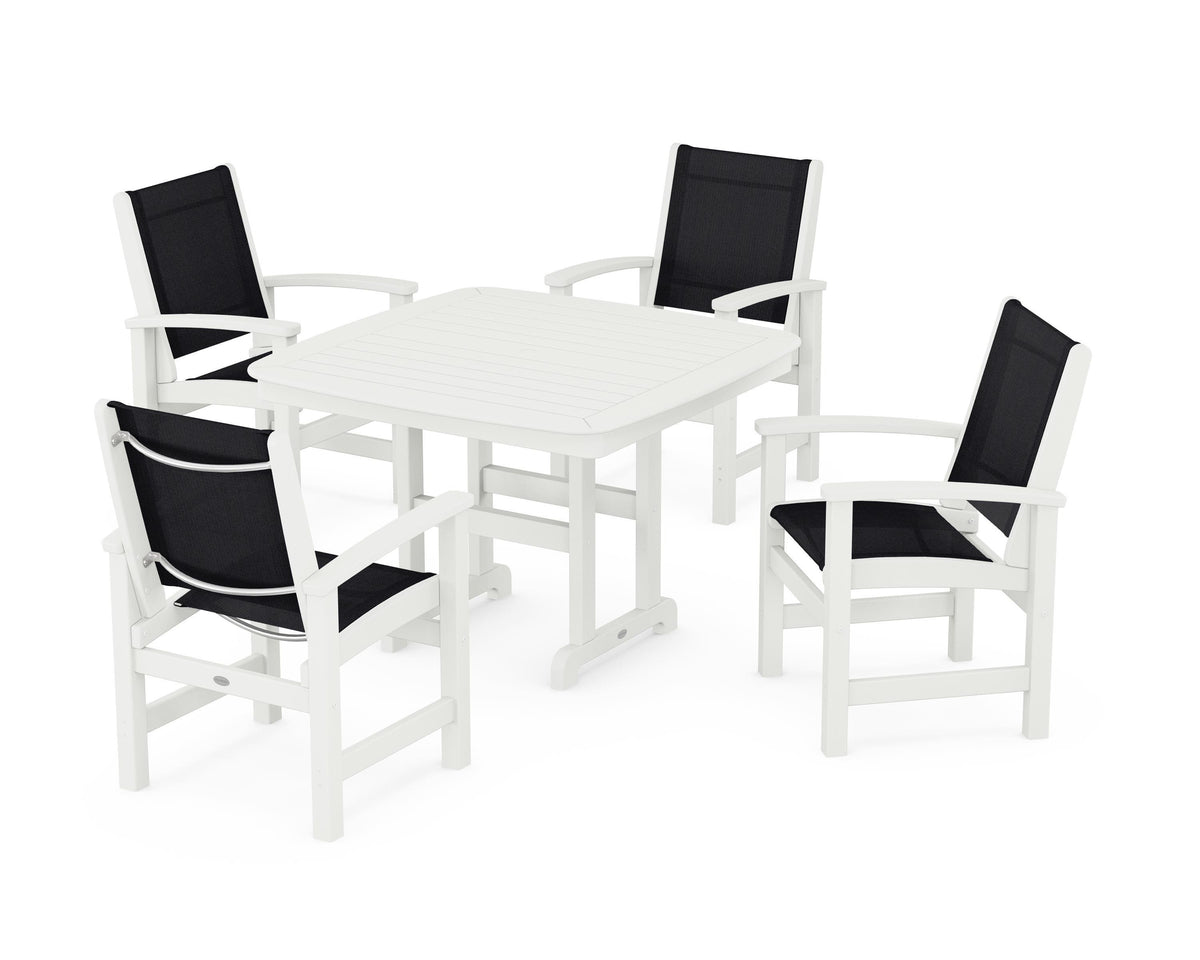 POLYWOOD Coastal 5-Piece Dining Set with Nautical 44" Dining Table in Vintage White / Black