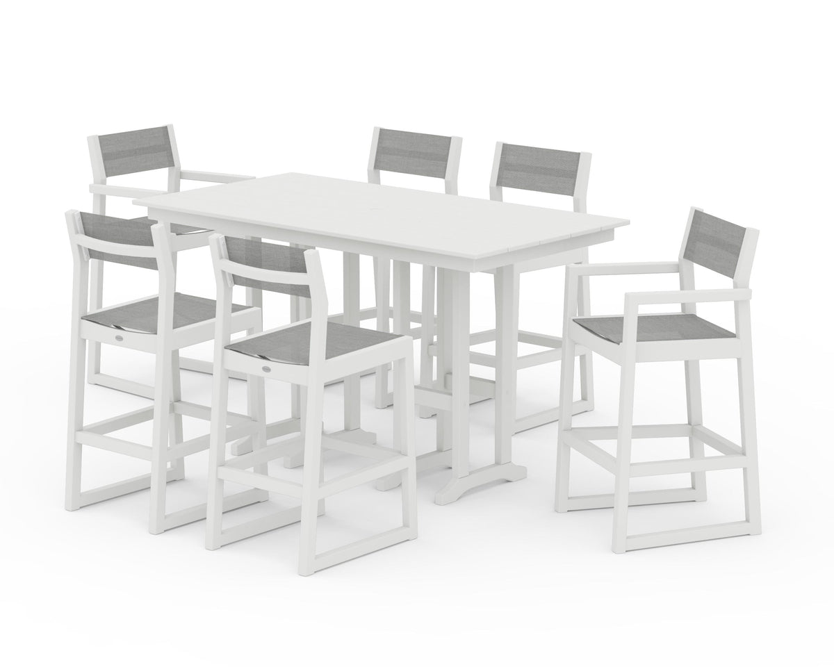POLYWOOD EDGE Sling 7-Piece Farmhouse Bar Set in Vintage White / Metallic