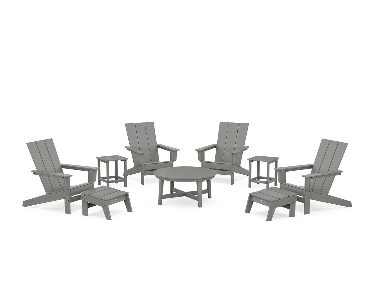 POLYWOOD Modern Studio Adirondack 9-Piece Conversation Set in Slate Grey