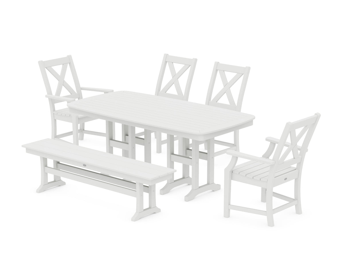 POLYWOOD Braxton 6-Piece Dining Set with Bench - 37" x 72" Table in White