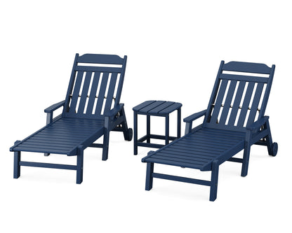 POLYWOOD Cottage 3-Piece Chaise Set with Arms and Wheels in Navy