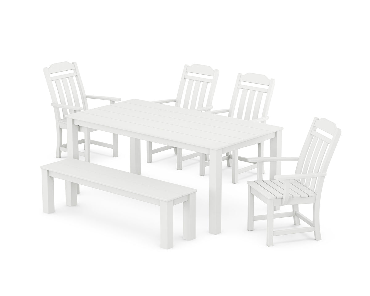 POLYWOOD Cottage 6-Piece Parsons Dining Set with Bench in White