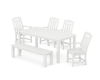POLYWOOD Cottage 6-Piece Parsons Dining Set with Bench in White