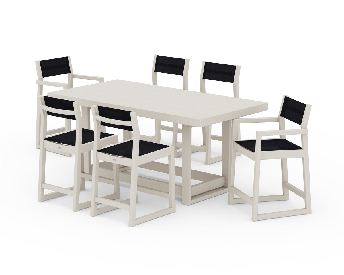 POLYWOOD EDGE Sling 7-Piece Counter Table Set in Sand / Black