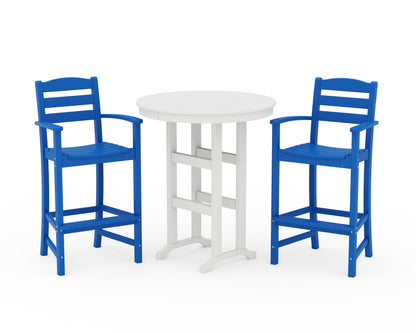 POLYWOOD La Casa Café 3-Piece Round Farmhouse Bar Set in Pacific Blue / White