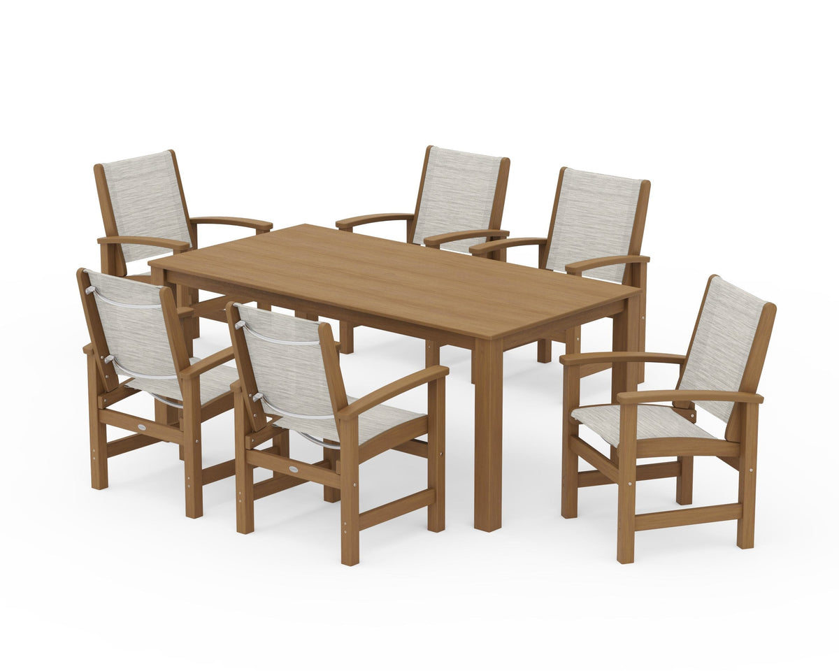 POLYWOOD Coastal 7-Piece Parsons Dining Set in Natural / Birch