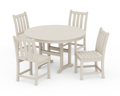 POLYWOOD Traditional Garden Side Chair 5-Piece Round Farmhouse Dining Set in Sand