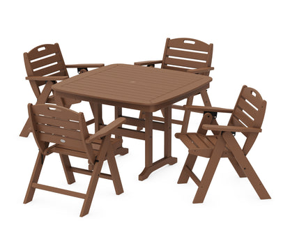 POLYWOOD Nautical Folding Lowback Chair 5-Piece Dining Set with Trestle Legs - 44" Table in Teak