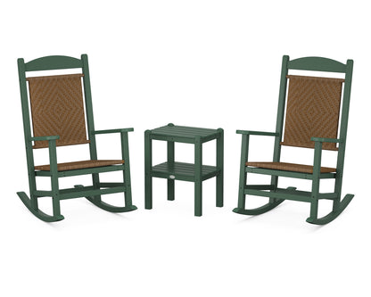 POLYWOOD Presidential Woven Rocker 3-Piece Set in Green / Tigerwood