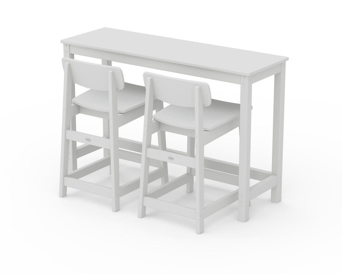 POLYWOOD Modern Studio Urban Lowback Counter Chair 3-Piece Balcony Set in White