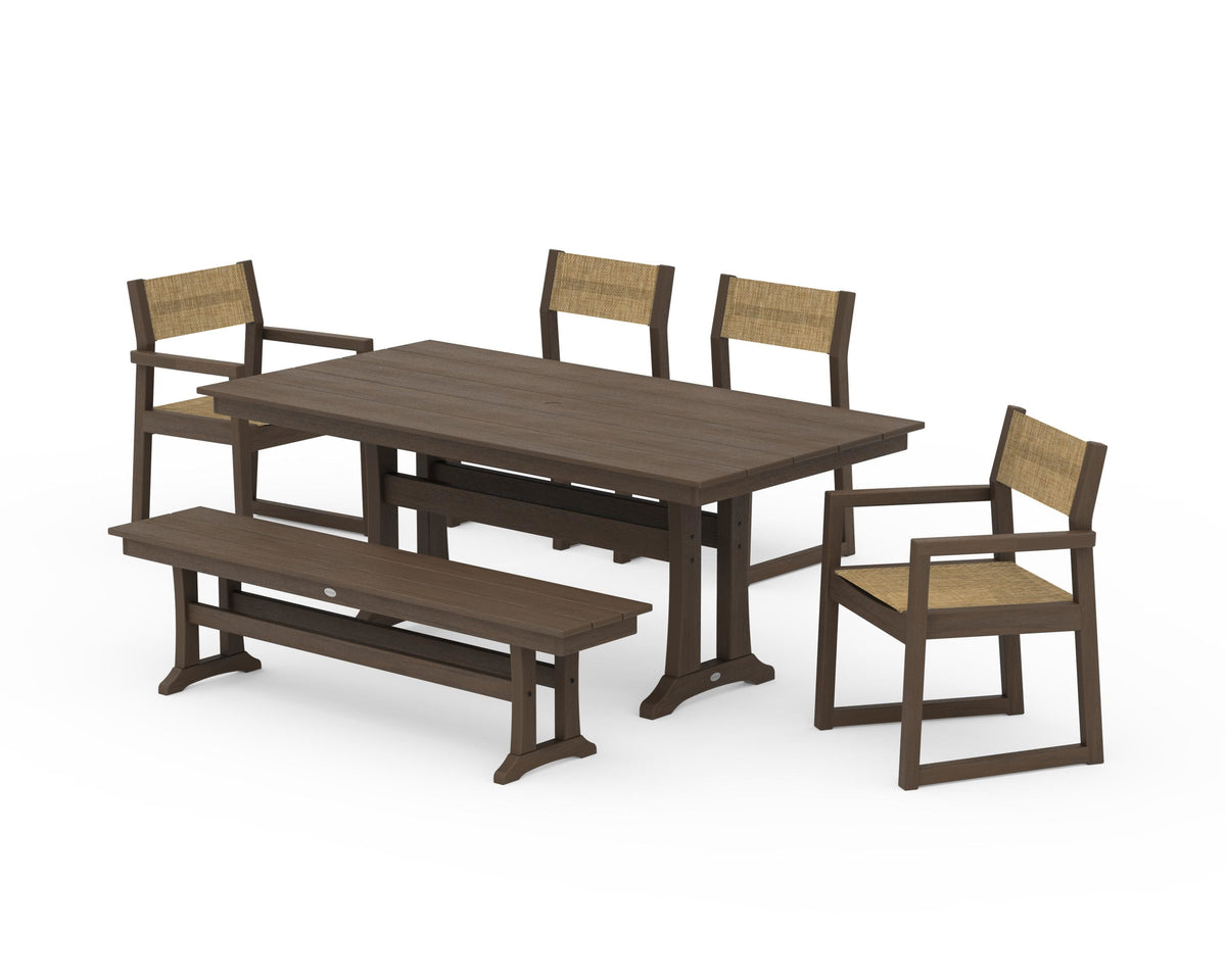 POLYWOOD EDGE Sling 6-Piece Farmhouse Dining Set With Trestle Legs in Kona / Burlap
