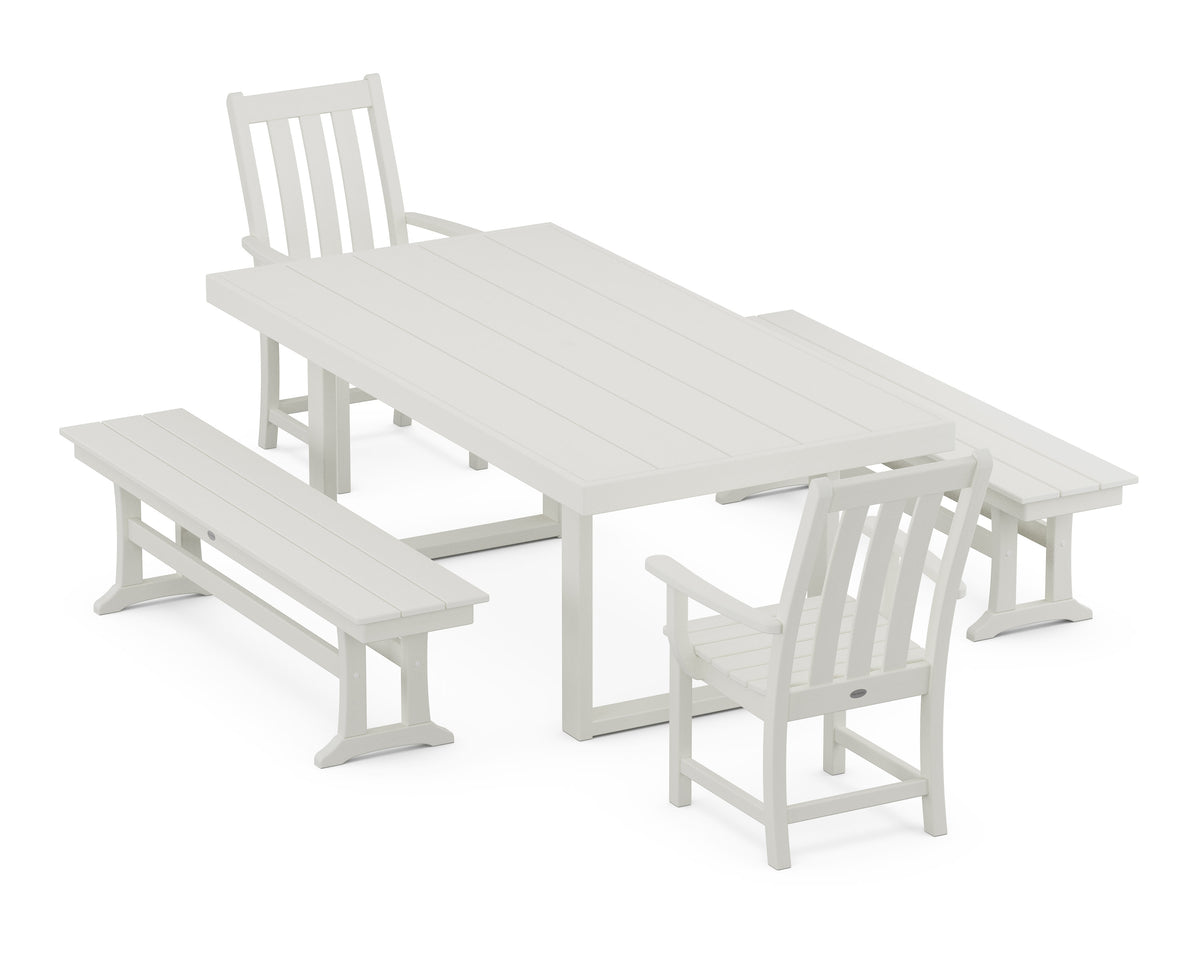 POLYWOOD Vineyard 5-Piece Dining Set with Benches - 39" x 78" Table in Vintage White