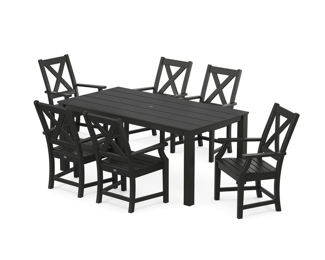 POLYWOOD Braxton Arm Chair 7-Piece Parsons Dining Set in Black
