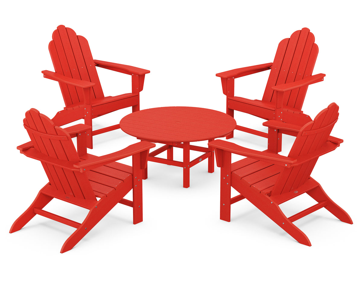 POLYWOOD Long Island Adirondack 5-Piece Conversation Group with Round 37" Conversation Table in Sunset Red
