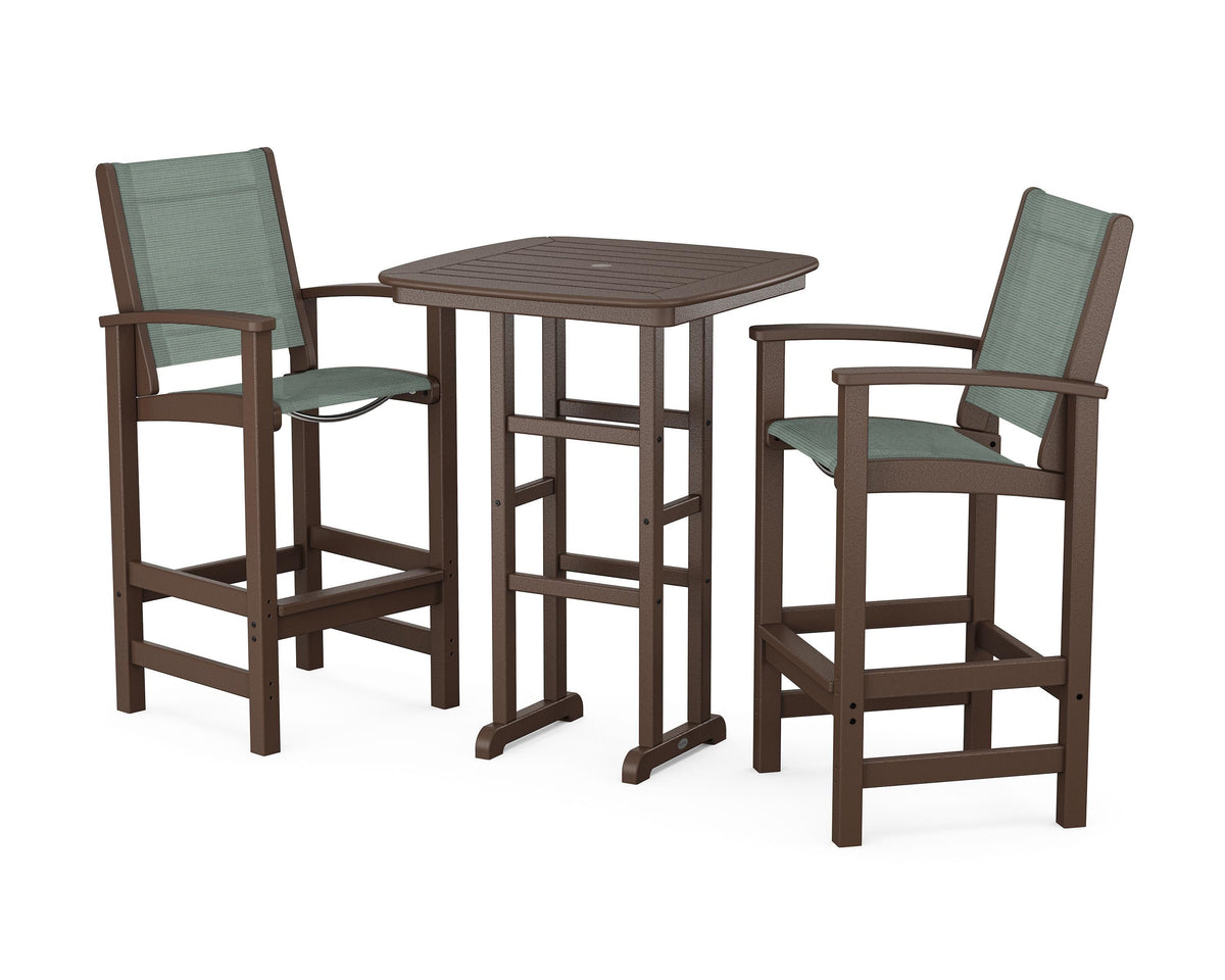 POLYWOOD Coastal 3-Piece Bar Set in Mahogany / Dupioni Sea Mist