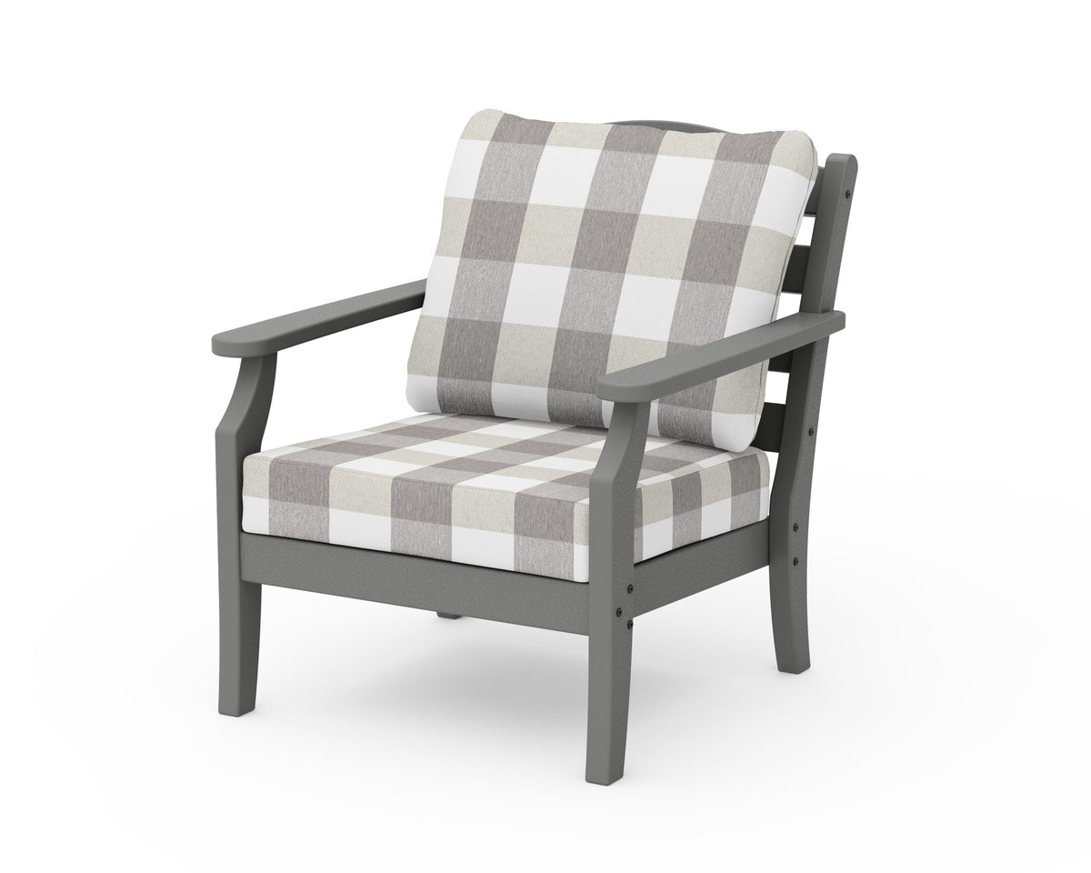 POLYWOOD Savannah Deep Seating Chair in Slate Grey / Buffalo Plaid Grey Mist