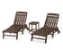 POLYWOOD Cottage 3-Piece Chaise Set with Wheels in Mahogany