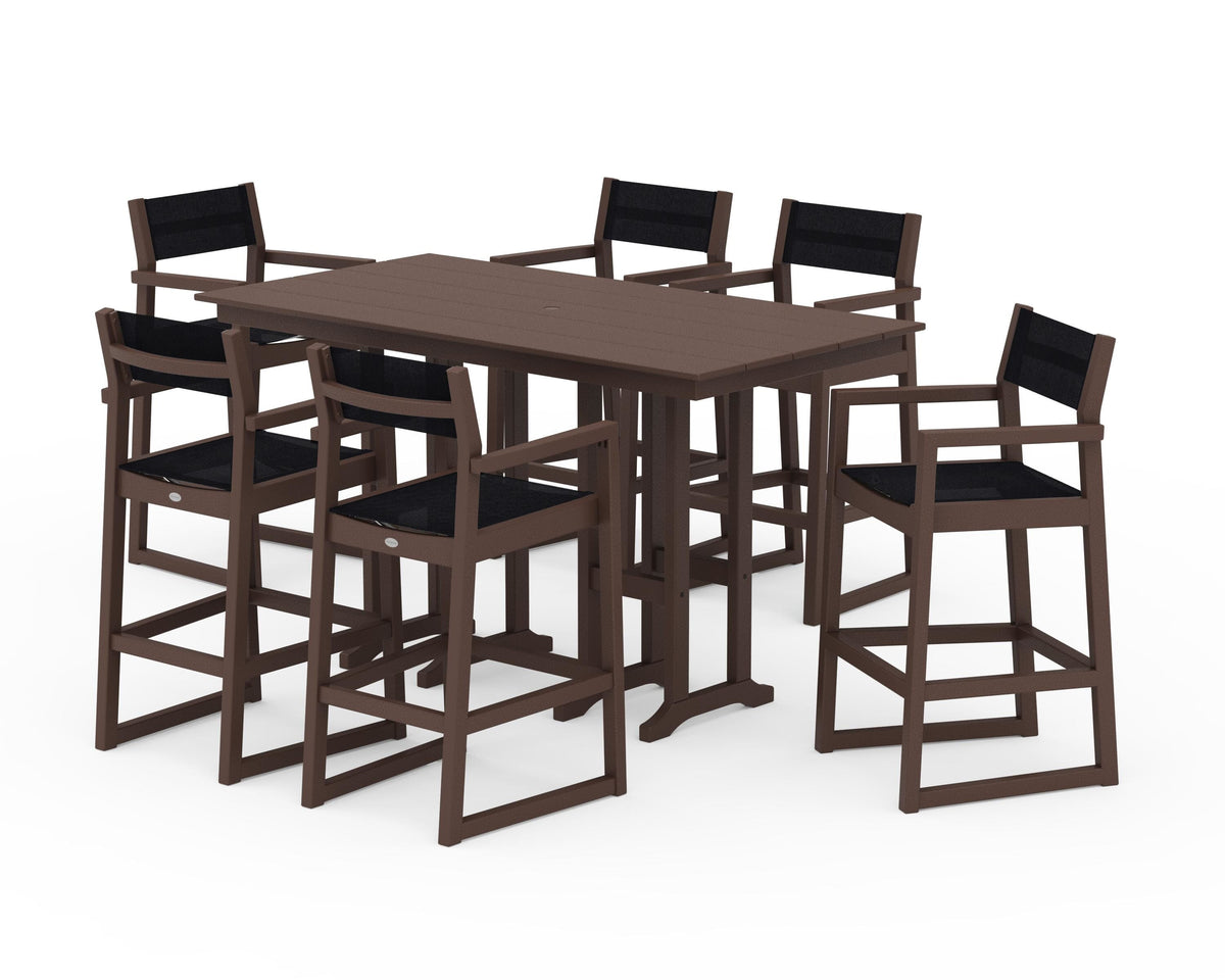 POLYWOOD EDGE Sling Arm Chair 7-Piece Farmhouse Bar Set in Mahogany / Black