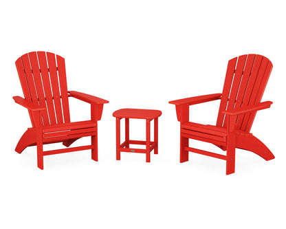POLYWOOD Nautical 3-Piece Curveback Adirondack Set in Sunset Red