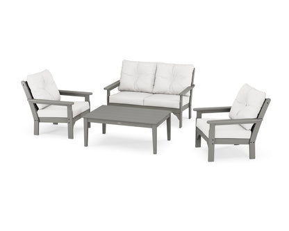 POLYWOOD Vineyard 4-Piece Deep Seating Set with Two Chairs and Loveseat in Slate Grey / Natural Linen