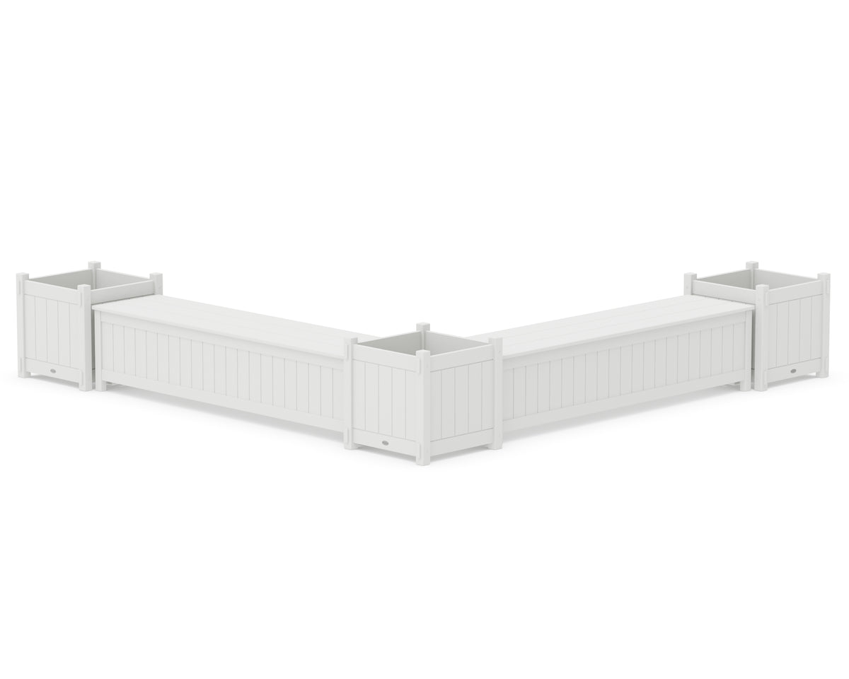POLYWOOD 72" Vineyard L-Shaped Planter Storage Bench Corner Set - Large in White
