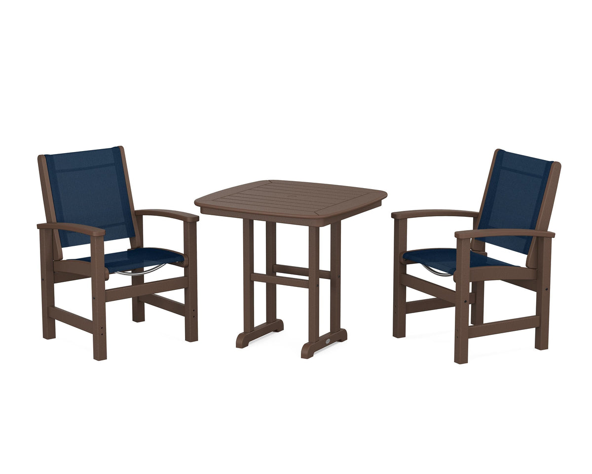 POLYWOOD Coastal 3-Piece Dining Set in Mahogany / Navy Blue