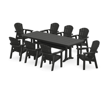 POLYWOOD Seashell 9-Piece Farmhouse Dining Set with Trestle Legs in Black