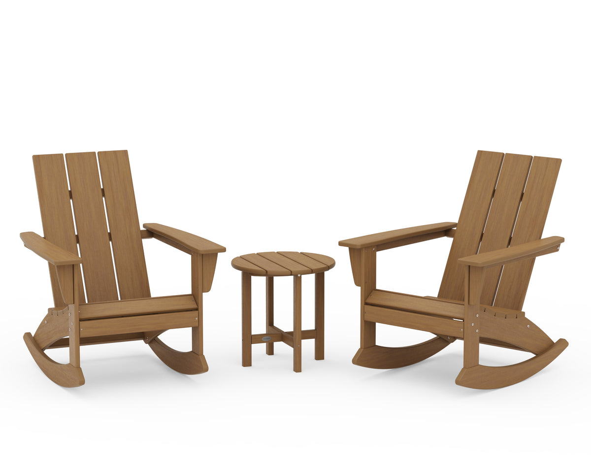 POLYWOOD Modern 3-Piece Adirondack Rocking Chair Set in Natural