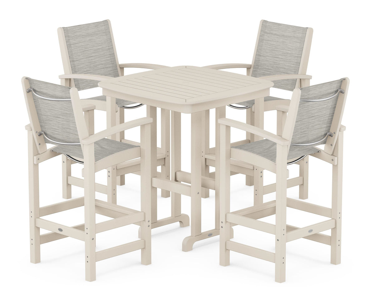 POLYWOOD Coastal 5-Piece Bar Set in Sand / Birch