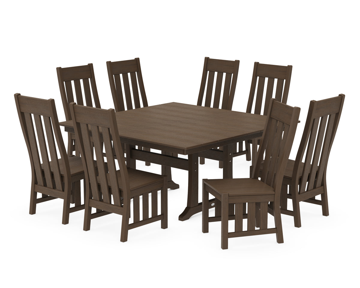 POLYWOOD Acadia Side Chair 9-Piece Square Farmhouse Dining Set with Trestle Legs in Kona