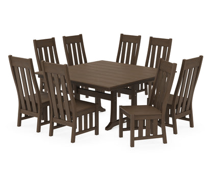 POLYWOOD Acadia Side Chair 9-Piece Square Farmhouse Dining Set with Trestle Legs in Kona