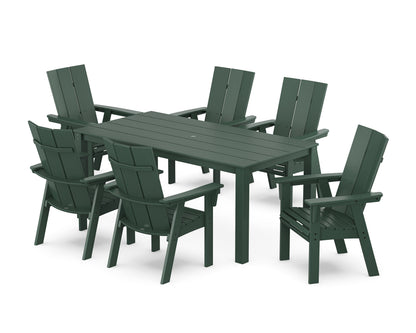POLYWOOD Modern Curveback Adirondack 7-Piece Parsons Dining Set in Green