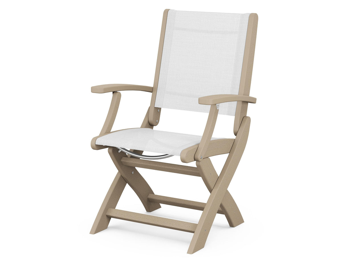 POLYWOOD Coastal Folding Chair in Vintage Sahara with Vintage Sahara arms and White sling