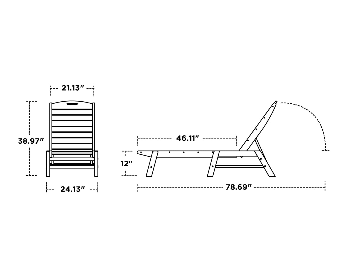 POLYWOOD Nautical Chaise dimension drawing with width, depth and height measurements