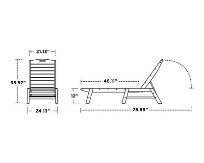 POLYWOOD Nautical Chaise dimension drawing with width, depth and height measurements