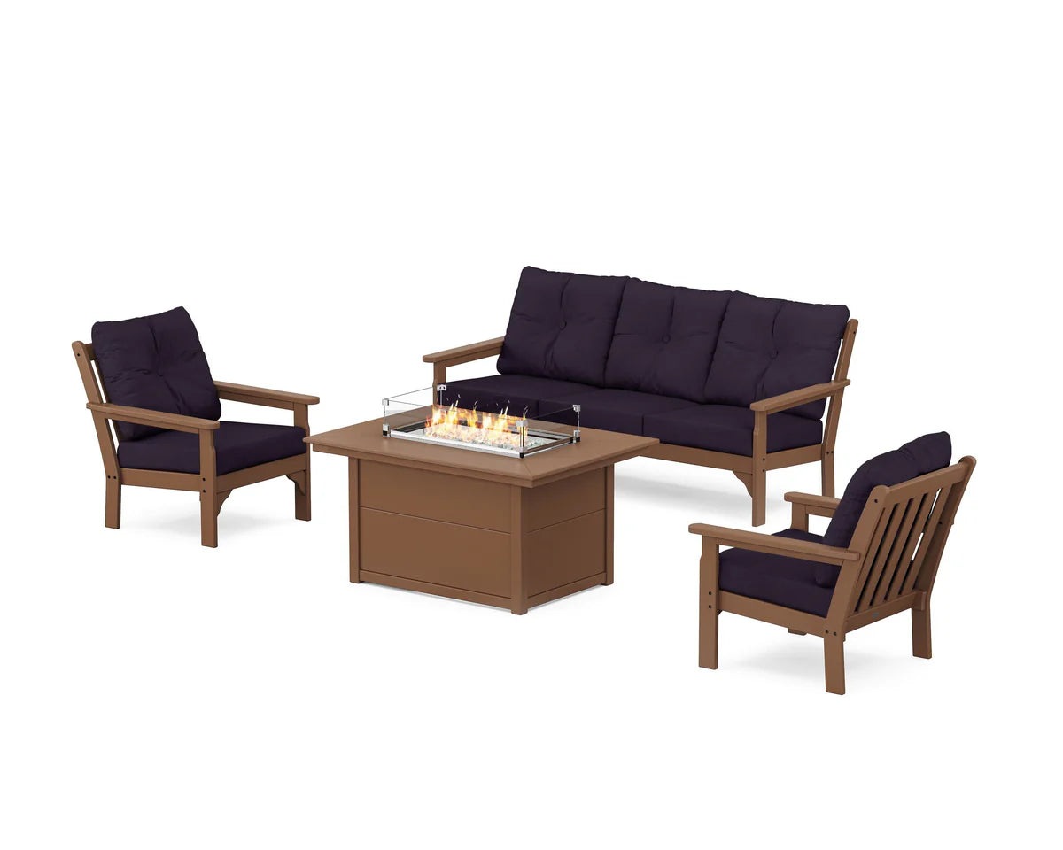 POLYWOOD Vineyard Deep Seating Fire Pit Table Set