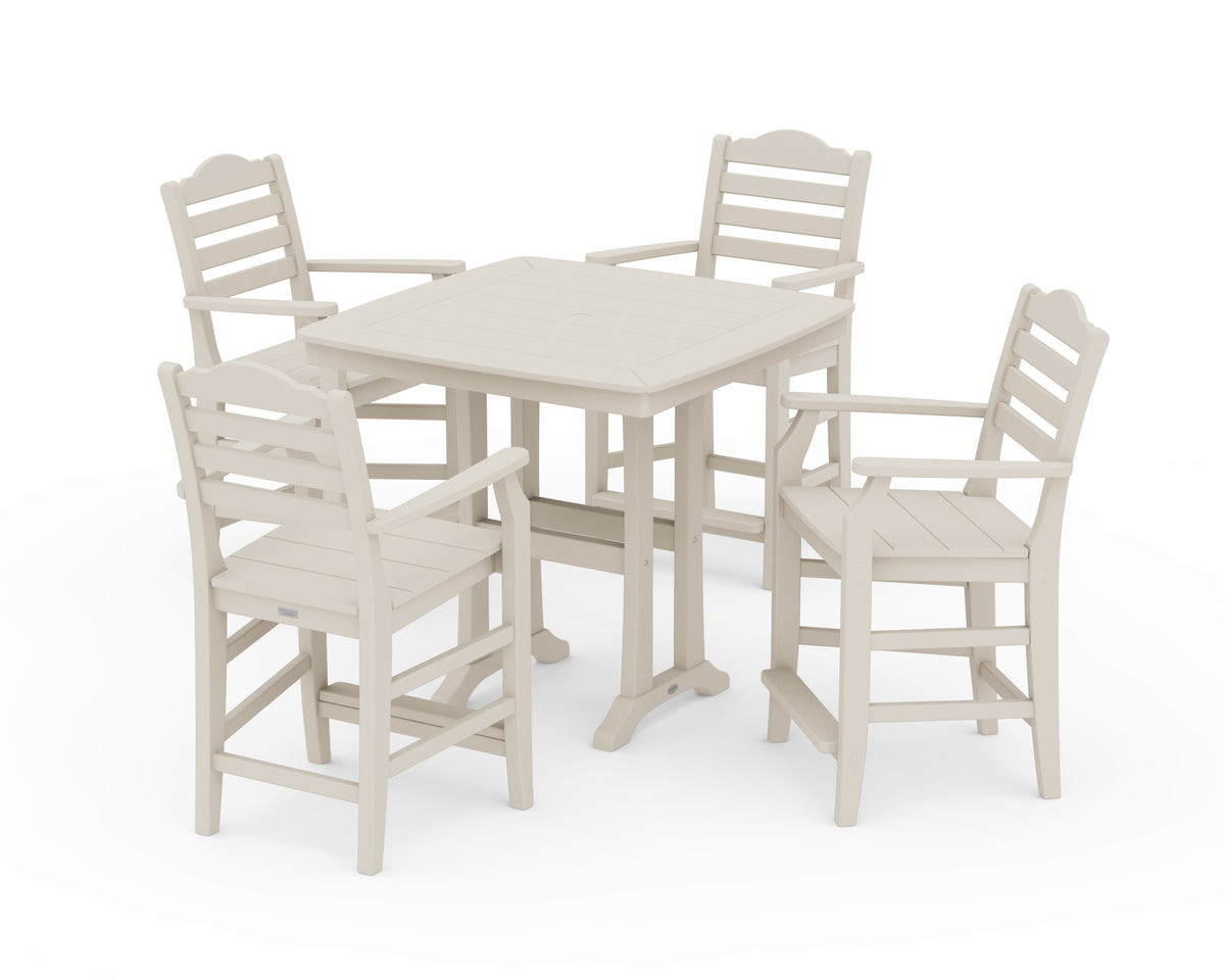 POLYWOOD Savannah 5-Piece Counter Set with Trestle Legs in Sand