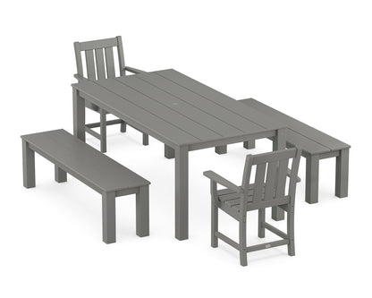 POLYWOOD Oxford 5-Piece Parsons Dining Set with Benches in Slate Grey