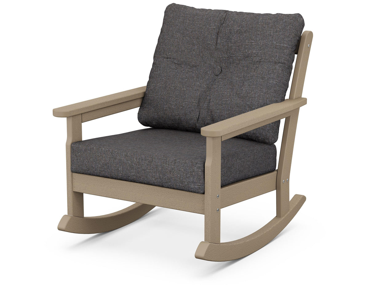 POLYWOOD Vineyard Deep Seating Rocking Chair in Vintage Sahara / Ash Charcoal